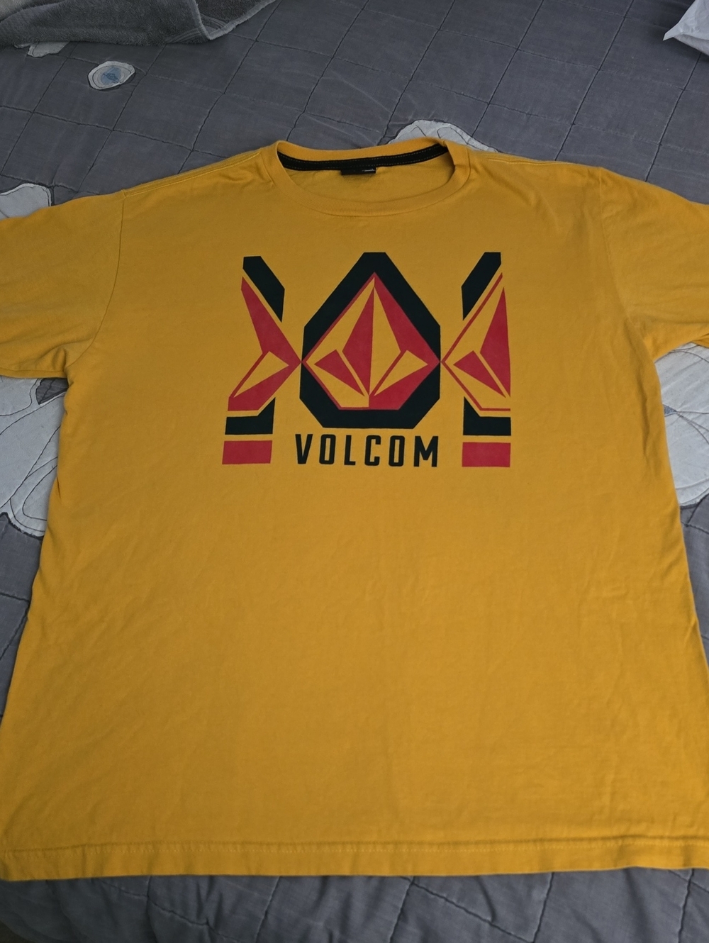 Volcom Men’s Yellow Short-Sleeve Logo Tee with Red & Black Graphic